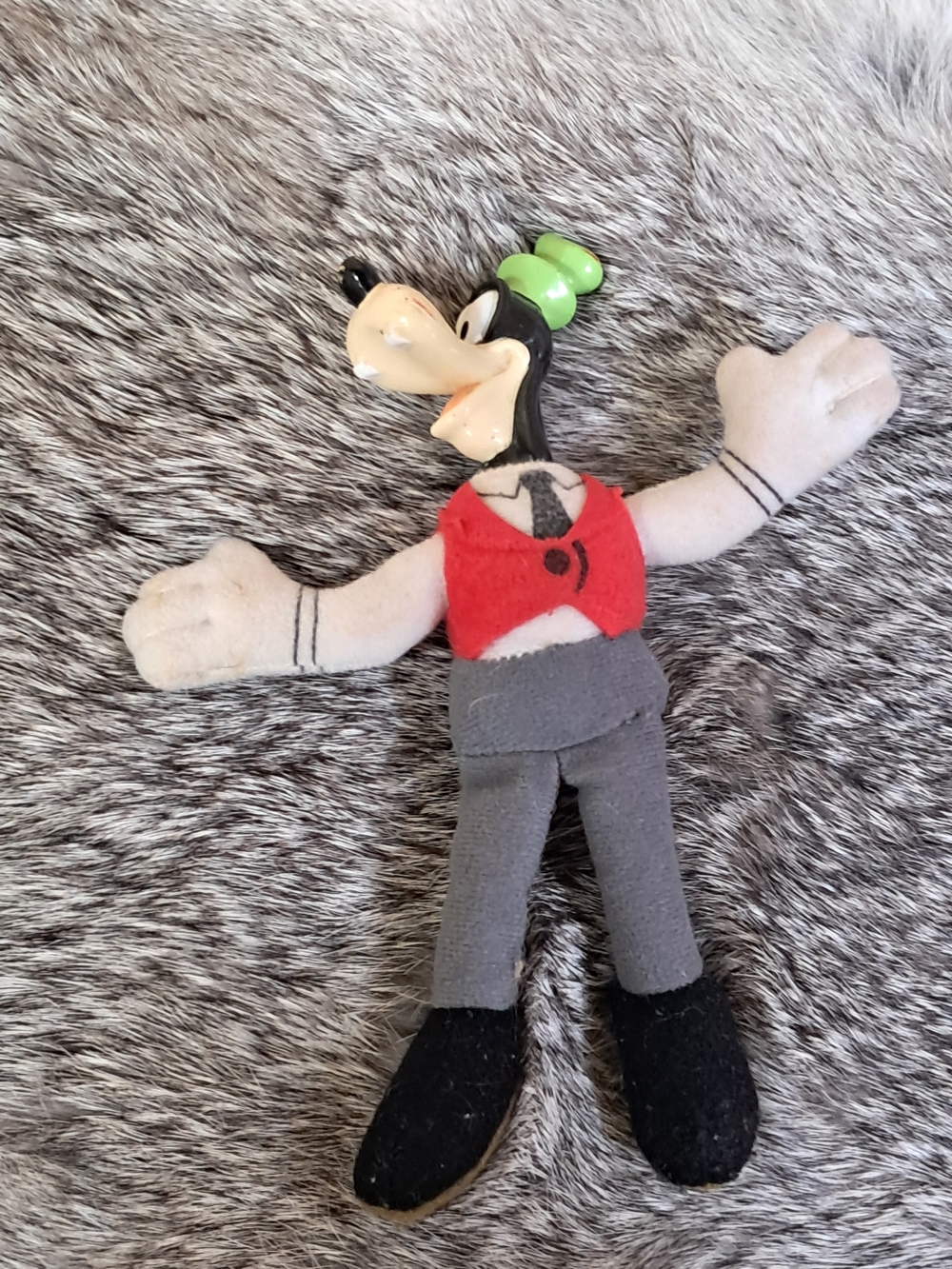 Vintage Goofy Plush Doll in Black, Gray, Red, Green